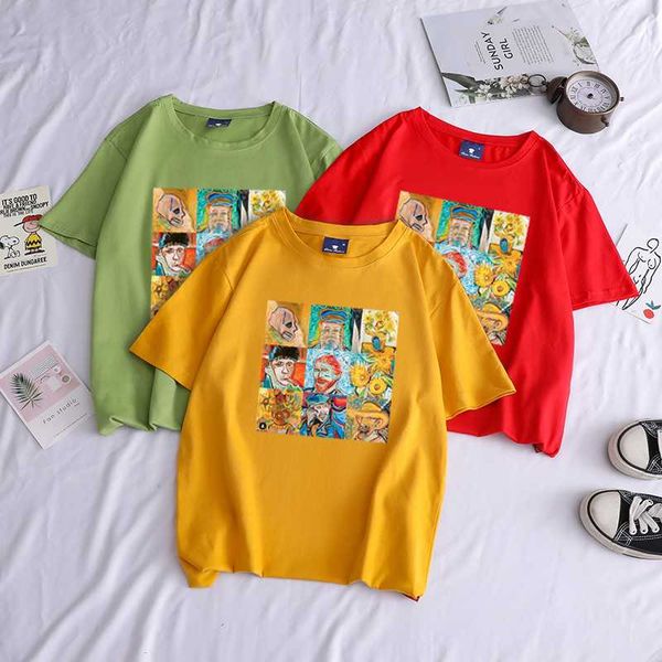 

gogh new cotton t shirt women fashion art graphic t-shirt ulzzang aesthetic female clothing casual grunge aesthetic t-shirt, White