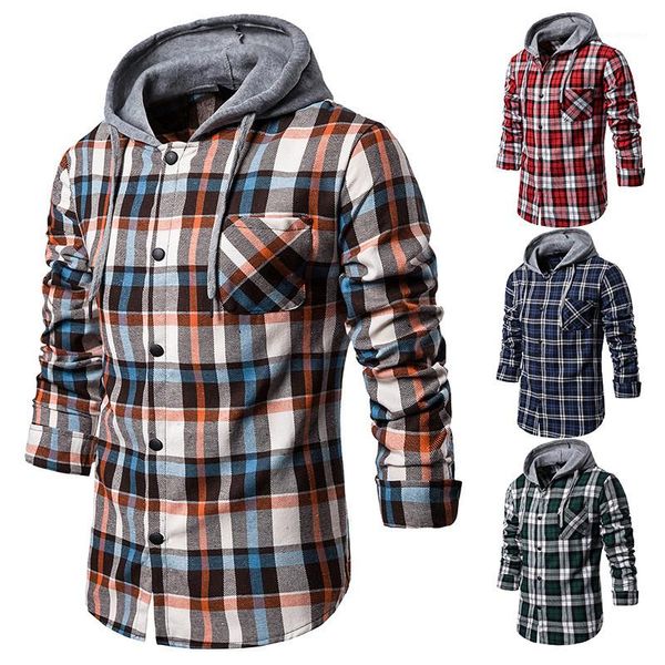 

mens clothing mens designer shirt casual plaid long sleeve hooded sweatshirt winter autumn new, White;black