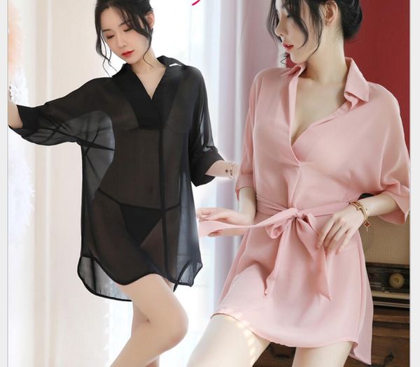

2020 new lingerie cute temptation deep v sleeve thin section shirt ing, Red;black