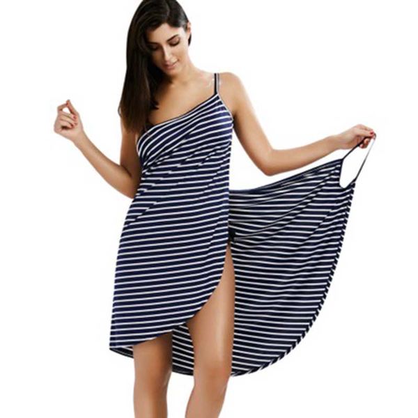 

casual dresses summer dress women backless striped v-neck spaghetti strap knee-length cover ups sling beach vestidos, Black;gray