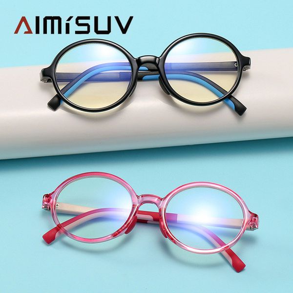 

aimisuv round anti blue light blocking glasses kids fashion tr90 flexible optical eyeglasses frame children computer glasses, White;black