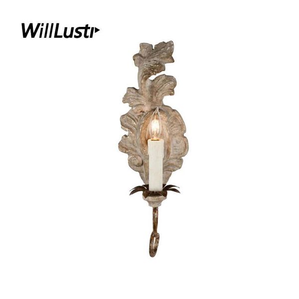 

classical french candle wall lamp retro wood iron resin sconce l corridor aisle living room bedside creative art deco light