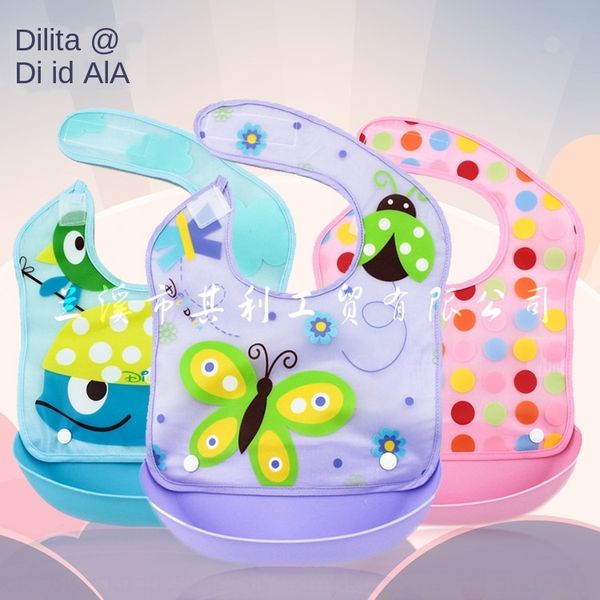 

baby peva detachable waterproof silica gel silica gel bib with stereo pocket groove imitation silicone children's dining pocket