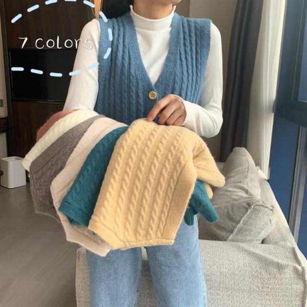 

2020 new spring autumn preppy style women korean chic vest loose short v-neck knitted vest beige sleeveless women clothing l141, Black;white