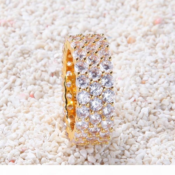 

r new hip hop bling mens womens jewelry rings gold silver three row zircon diamond engagement iced out rings