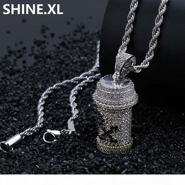 

iced out бутылка ожерелье медь золото серебро цвет micro pved циркон charm hip hop jewelry подарок halloween, Silver