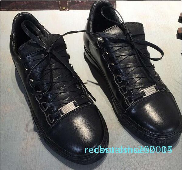 

2017 new designer name brand casual shoes flat kanye west fashion wrinkled leather lace-up low cut trainers runaway arena shoes size 46l c14, Black