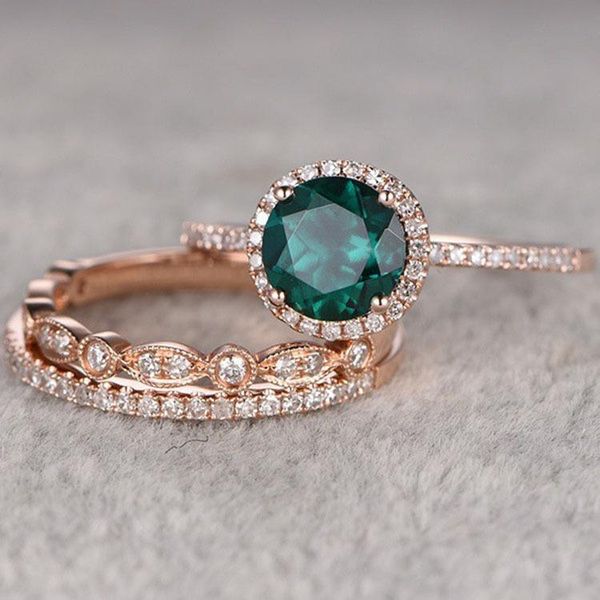

2020explosion models zircon inlaid green ring in europe and america female ring ring set wholesale
