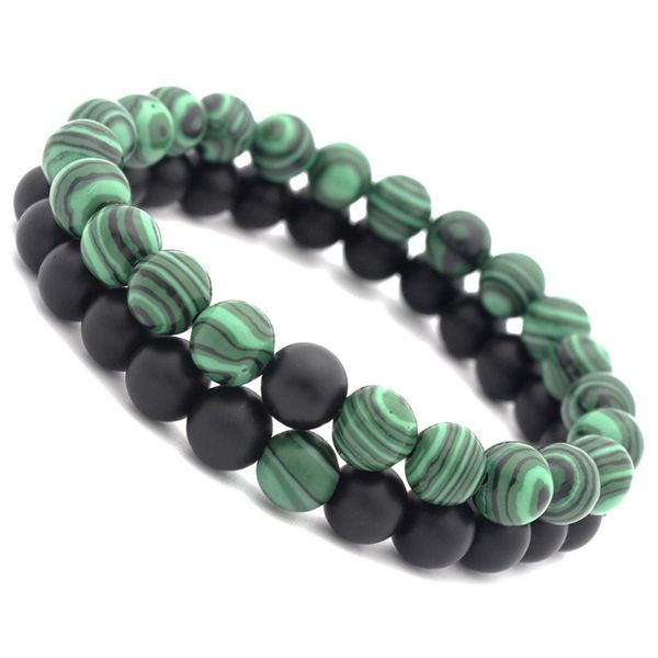 

2pcshigth quality fashion green malachite men bracelets&bangle for women crystal charm bracelet buddhist beads birthday gift 533, Black