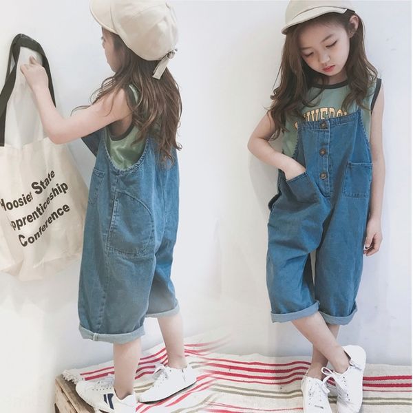 

2020 summer clothing korean style girls' belt pants new medium and large fashion solid color children's children's denim belt, Blue