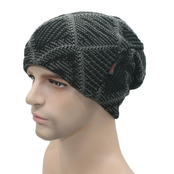 

lattice beanie baggy wool autumn winter warm knitted ski hat cycling caps, Black