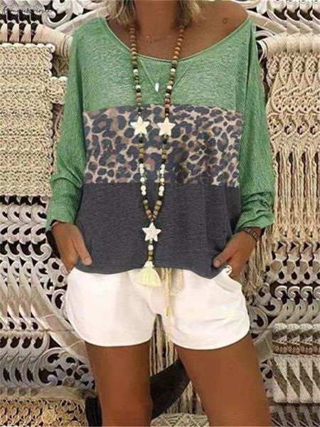 

womens blouse leopard print patchwork girls shirts stitching fashion female plus size long sleeve casual blusa feminina g8, White