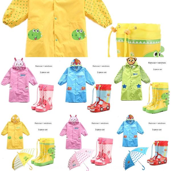 

baby children's umbrella cute rain boots pupil rain boots set rubber men's umbrella children's raincoat water shoes girls non, Black