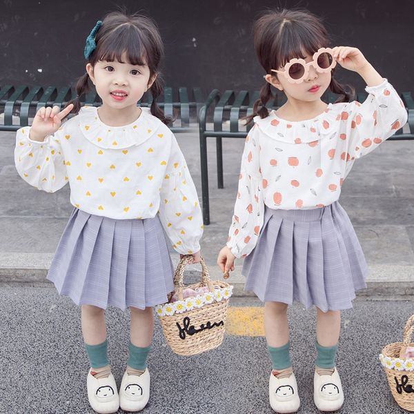 

2020 детской одежда корейского стиля девочки любви печать хлопок top белье кукла рубашка детской кукла воротник сверху, White;black