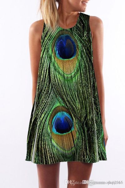 

women dress summer crew neck sling sleeveless hip wrap elegant lady peacock feather digital print casual pencil dresses size s-xl, Black;gray