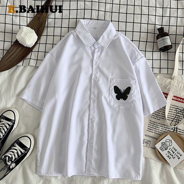 

e-baihui women shirts and blouses 2020 feminine blouse short sleeve casual white turn-down collar women loose blouses