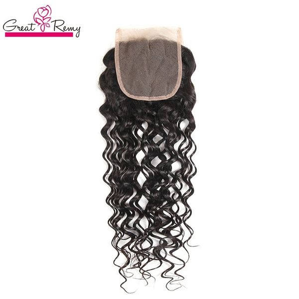 Metade do preço do cabelo brasileiro encerramento de renda superior Human Hair Water Wave Part parte grande Remy Curly Remy Fechamento de cabelo branqueado Nó é natural preto greatremy