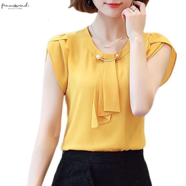 

womens clothing women short sleeve chiffon shirt office ladies o neck slim blouses shirts drop shipping, White