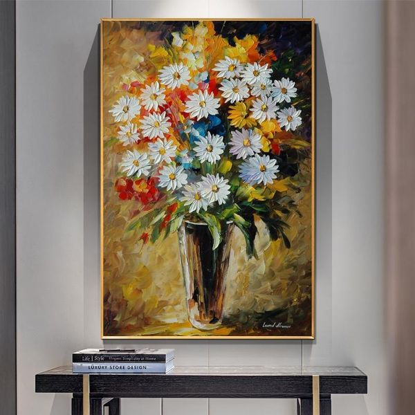 

Daisy Oil Paintings on Canvas Wall Pictures Abstract Flower Posters and Prints for Home Living Room Wall Art Cuadros Decoracion