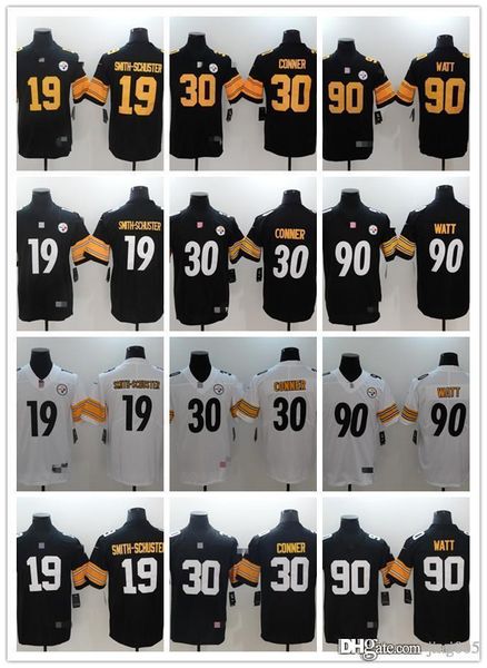

mens womens youth pittsburgh steelers 19 juju smith-schuster 90 t.j. watt 7 ben roethlisberger 30 james conner football jerseys, Black;red