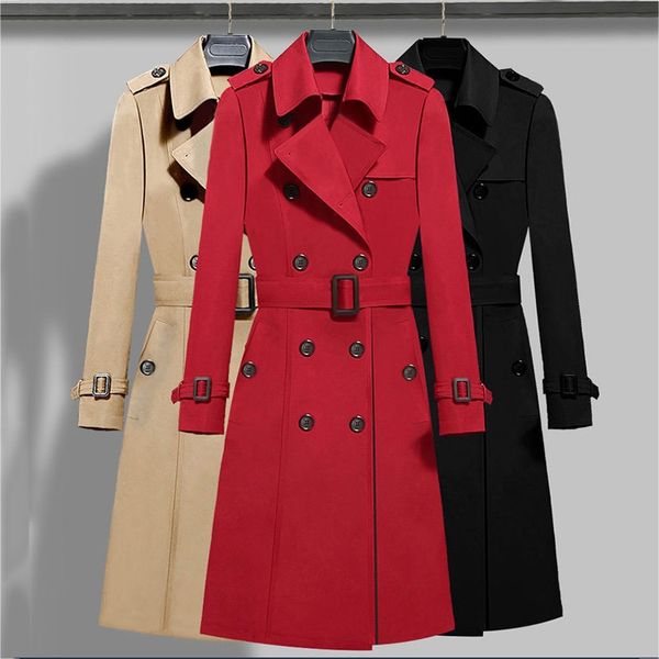 

vintage female overcoat coats womens windbreakers autumn double breasted trench coat for women sashes cape manteau femme cloak, Tan;black
