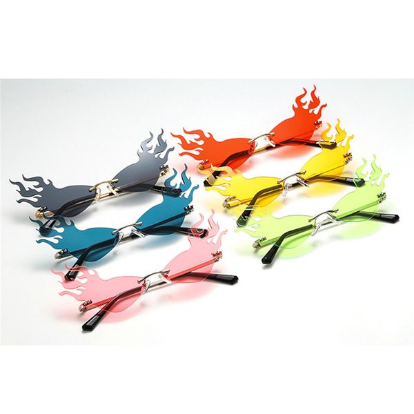 

firewave очки мода огонь пламя солнцезащитные очки для женщин мужчины rimless волна солнцезащитные очки ув 400 очки luxury trending ограниче, Blue