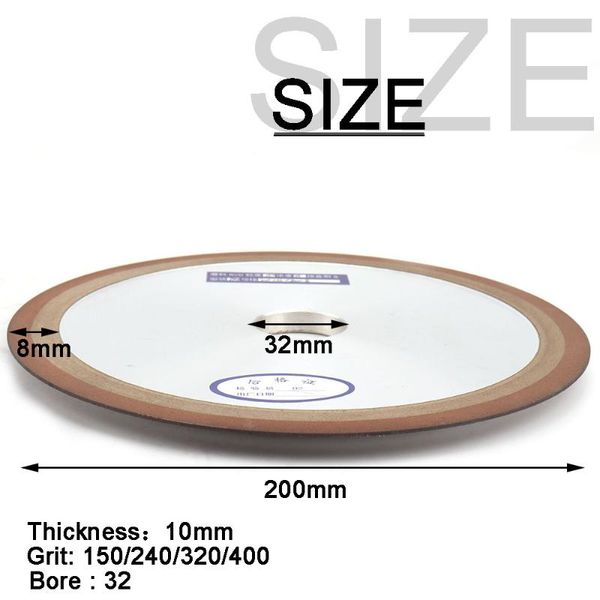 

8'' 1pc diamond grinding wheel cutting disc resin bond power tool for tungsten steel milling cutter sharpener 200x32x10x8mm