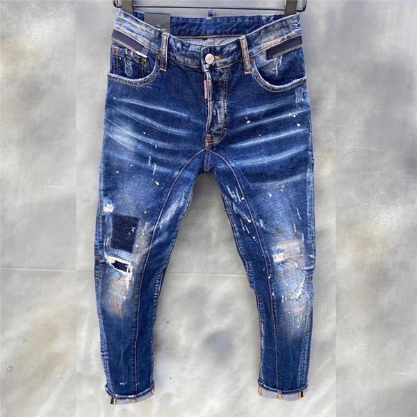 

мода мужские рваные джинсы велосипедиста кожаные заплатки slim fit узкие джинсы denim joggers страх божий истинных религий дизайнер брюки, Blue