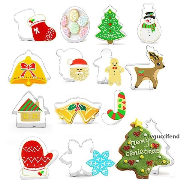 

christmas cookie cutter stainless steel cut candy biscuit mold cooking tools snowflake snowman santa christmas party supplies 14pcs yw1818