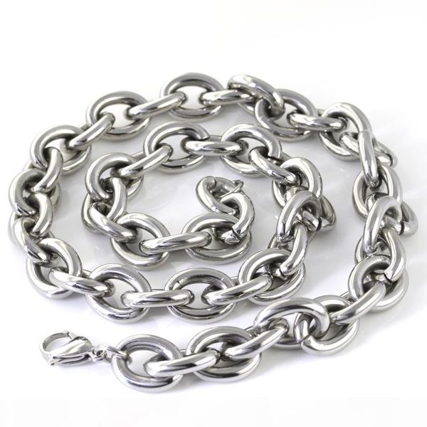 

high polished jewelry silver stainless steel large oval curb link chain necklace for men's gifts big 15mm smooth chain 20''-4