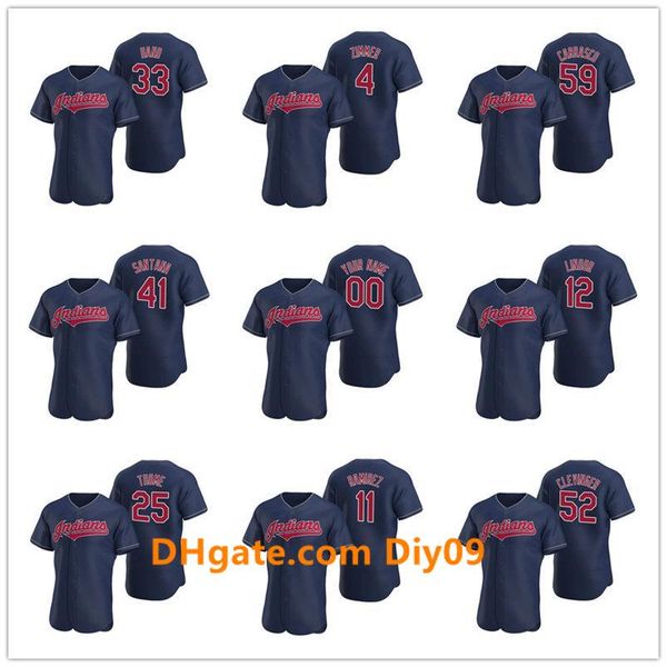 

clevelandindians men women youth 41 carlos santana 18 carson tucker navy authentic 2020 alternate baseball jersey, Black