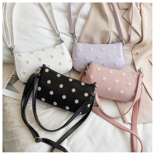 

small armpit bag pu leather crossbody bags for women 2020 summer small daisies design shoulder handbags cross body bag