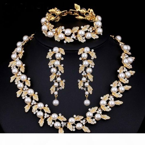 

d роскошная ювелирные наборы свадебные комплекты ювелирных изделий для женщин pearl свадебные украшения наборы серебро золото -колор ожерель, Slivery;golden