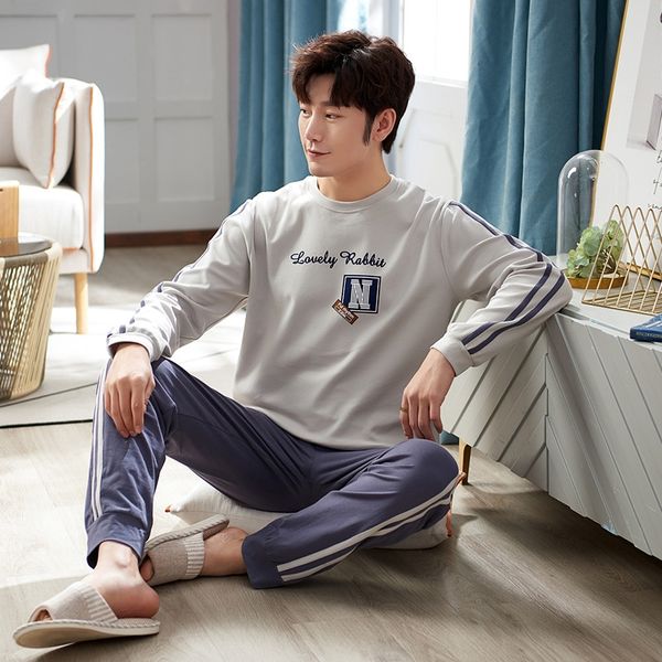 

qnqkl men's pajamas long-sleeved cotton autumn pullover youth students' leisure suit sports outdoor wear pullover home clothes hom, Blue;red