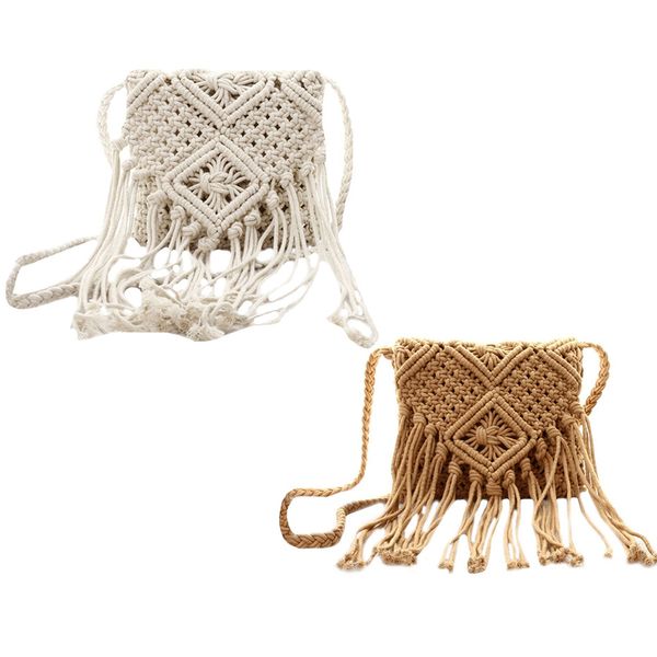 

fringe tassel crossbody shoulder bag woven handmade boho beach travel handbag for women