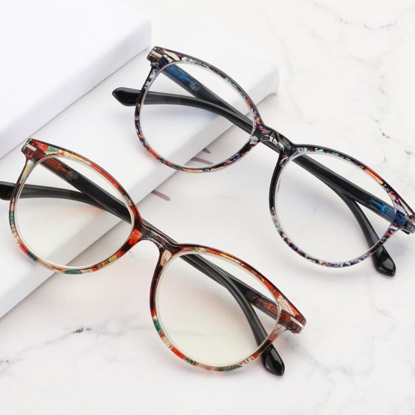 

1.0~+3.5 urltra-light reading glasses women men retro round floral presbyopia eyeglasses myopic cat lens frame oculos eyewear, White;black