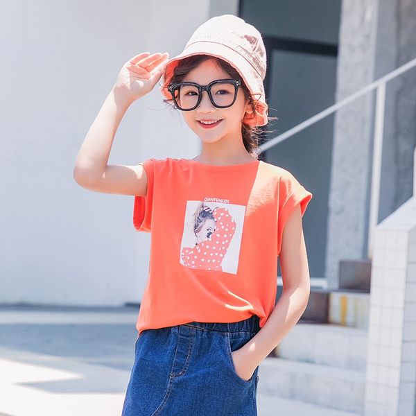 

2020 short-sleeved t-shirt printing t-shirt children's clothing cotton new korean all-match casual children's wear girls, Blue