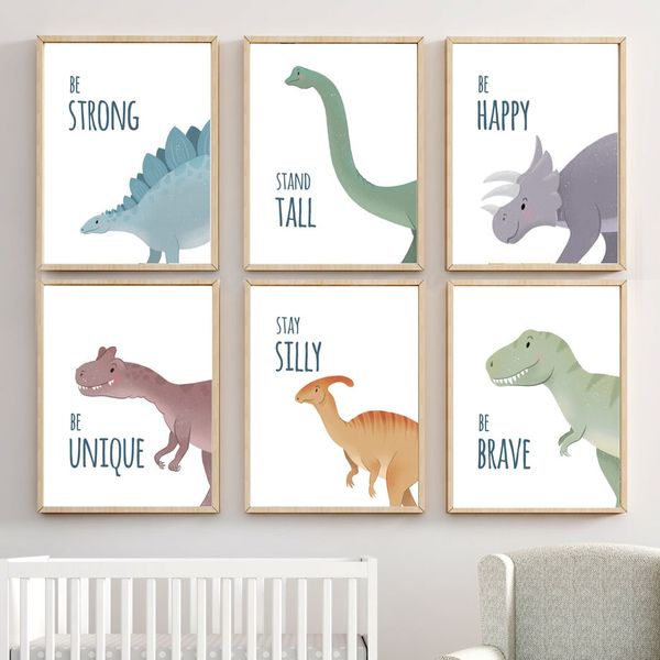 

wall art canvas painting cartoon dinosaur stegosaurus animals nordic posters and prints wall pictures for kids room wall decor