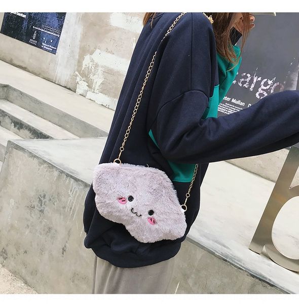 

wrbmv bag embroidered strap shoulder strap women 2019 winter new korean embroidery cloud plush chain bag pink and tender personality women&#