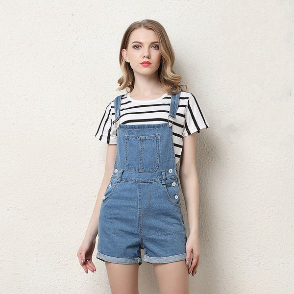 

qmgood summer women denim overalls fashion playsuit dungarees high waist jumpsuit girls short jeans blue shorts jumpsuits female