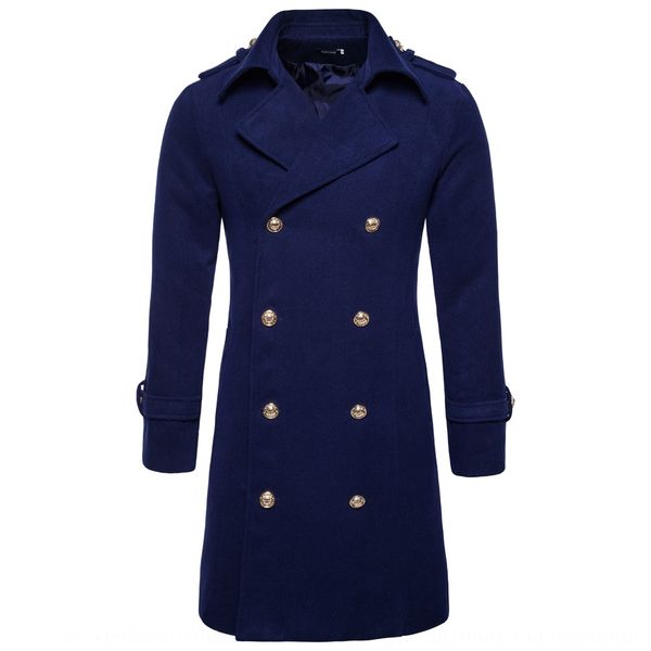 

new double-breasted mid-length slim en new double-breasted men's coat wool wool mid-length slim men's woolen coat, Black