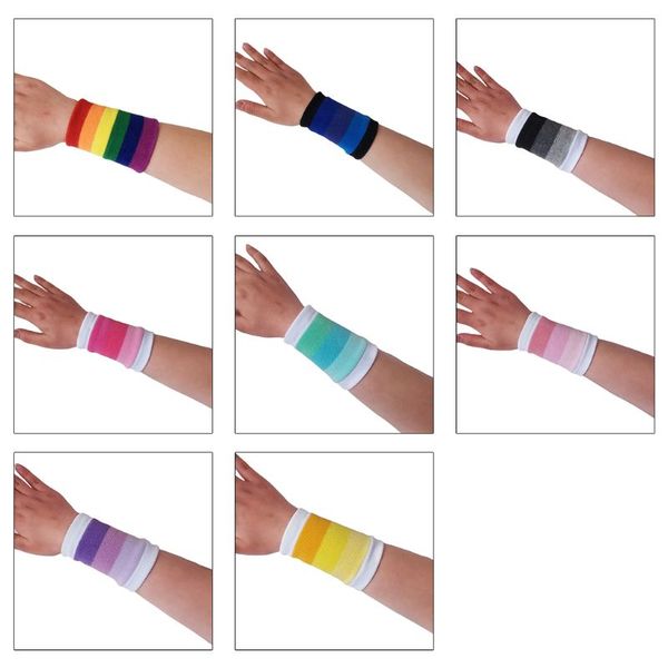 

1 pair sports wrist protector sweatband gradient rainbow stripes running badminton tennis workout basketball knitted brac, Black;red