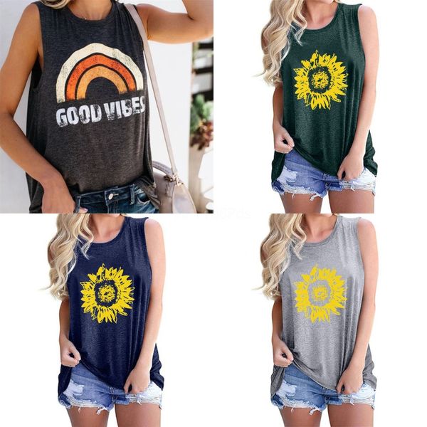 

summer wholesale new lover color gradient print cotton sleeveless t-shirtswomen hip hop streetwear black white t-shirts wd28#526