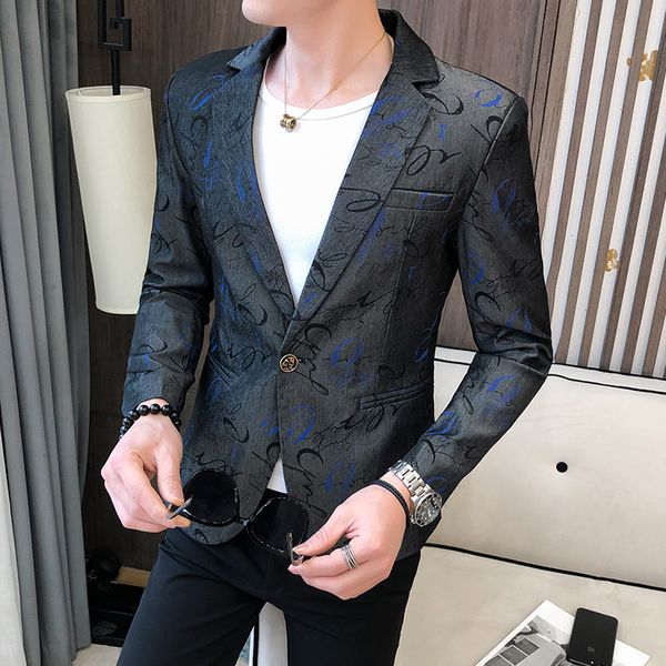 

2020 new casual men's suit youth slim-fit fashion handsome dare all-match printed thin blazer, White;black