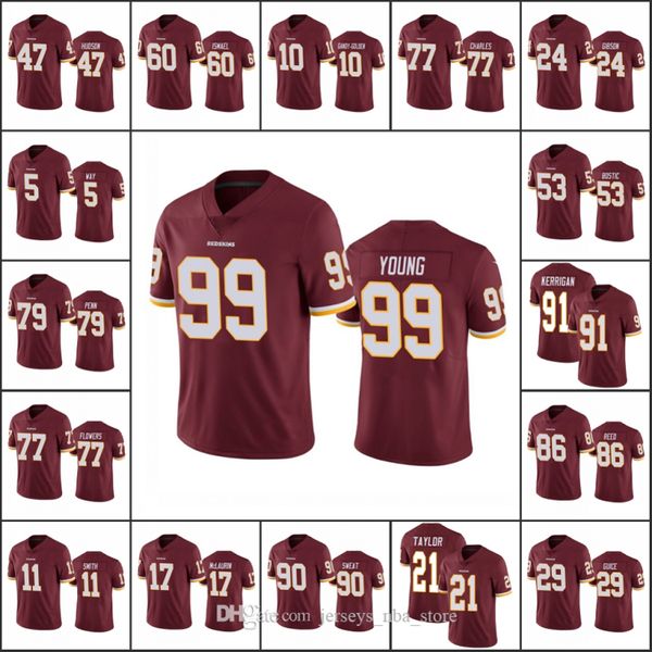 

washington redskins men #21 sean taylor 99 chase young 11 alex smith 91 ryan kerrigan women youth nfl burgundy limited jersey, Black;red