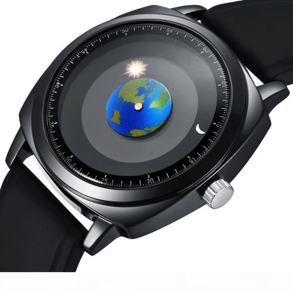 

fashion personality creative rotation earth watch silicone leather quartz sport watches men women, Slivery;brown