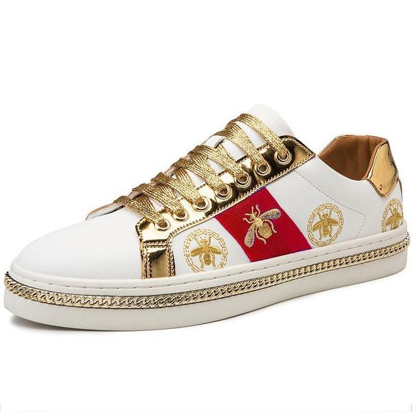 

men casual desinger shoes men black skate sneakers pu leather golden luxury embroidery l29