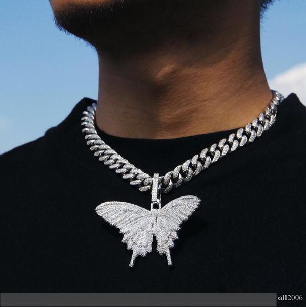 

2019 iced out животных большая бабочка ожерелье серебряный синий покрыло mens hip hop bling подарка ювелирных изделий оптовая, Silver