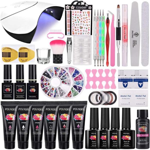 

poly nail gel kit 36w lamp 15ml 6 colors builder gel enhancement art extensions nail art tool salon manicure set