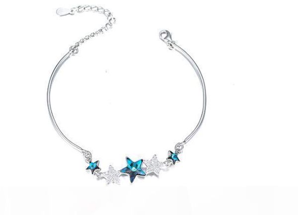 

s s925 sterling silver european and american sea blue star bracelet crystal bracelet jewelry personality fashion minimalist style brace, Black